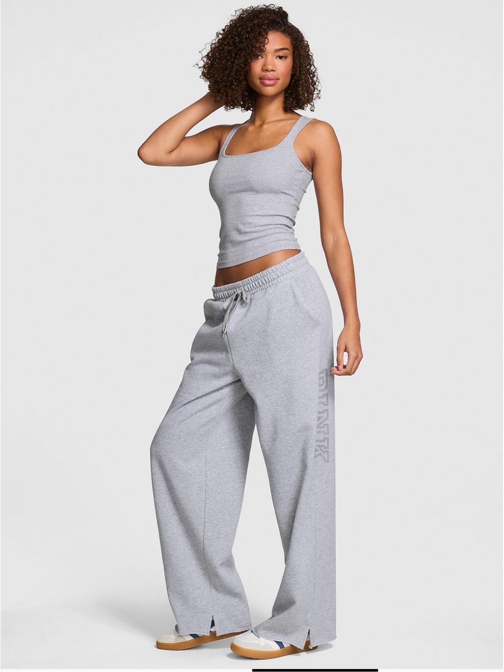Victoria Secret PINK Campus Fleece Wide Leg Split Hem Fleece Pants NWT S Short